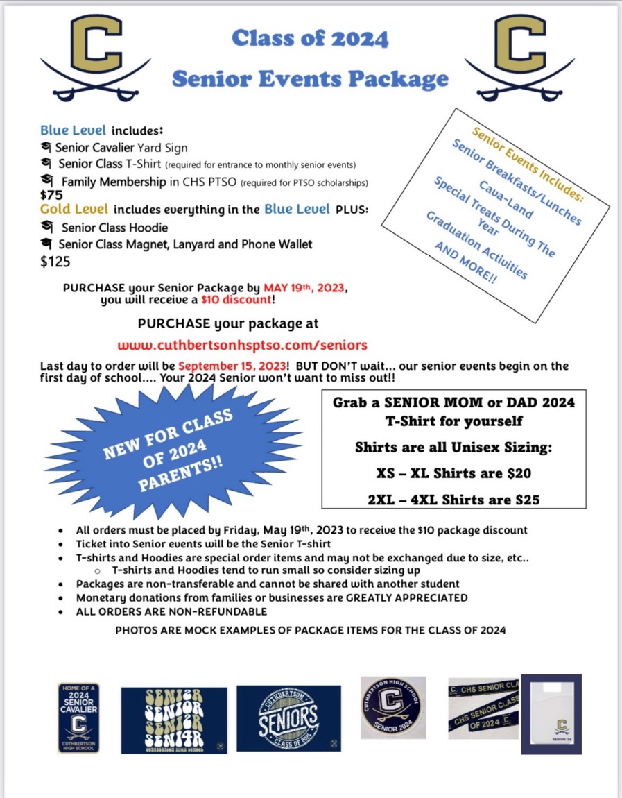 Class of 2023 Senior Events package flyer